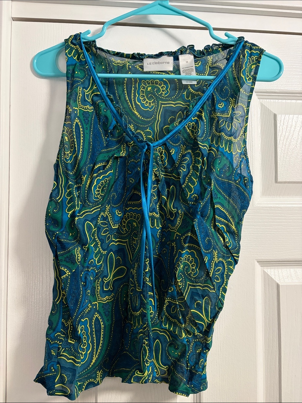 Liz Claiborne Teal & Green Paisley Tie-Front Camisole